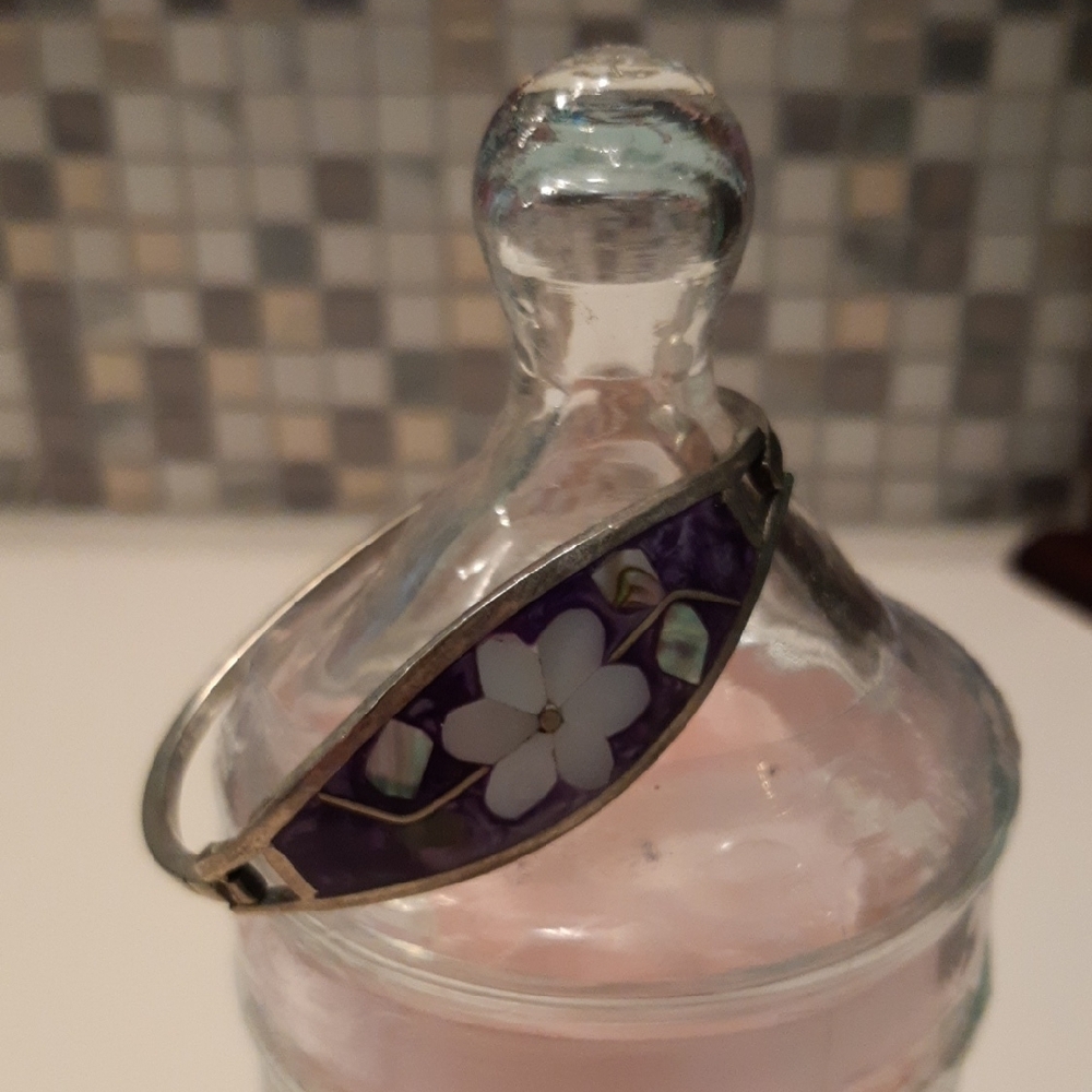 Purple Floral Bangle Bracelet